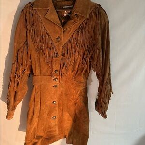 Vintage Women's Fringed Suede Leather Dress in Tan size 8 never worn